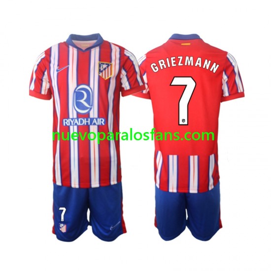 Camiseta de Fútbol Atlético Madrid Griezmann 7 Niño Casa 2024-2025 Manga Corta