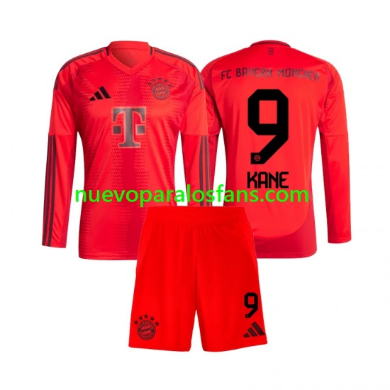 Camiseta de Fútbol Bayern de Múnich Harry Kane 9 Niño Casa 2024-2025 Manga Larga