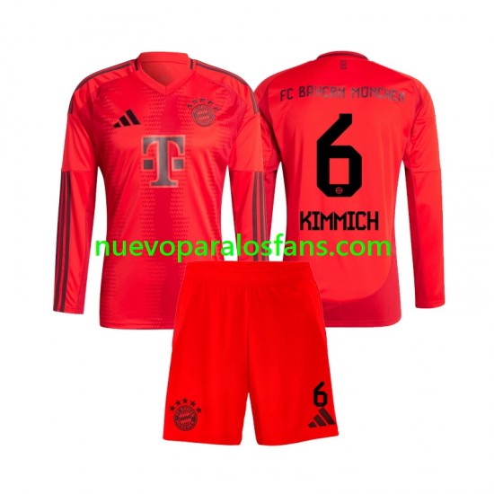 Camiseta de Fútbol Bayern de Múnich Joshua Kimmich 6 Niño Casa 2024-2025 Manga Larga