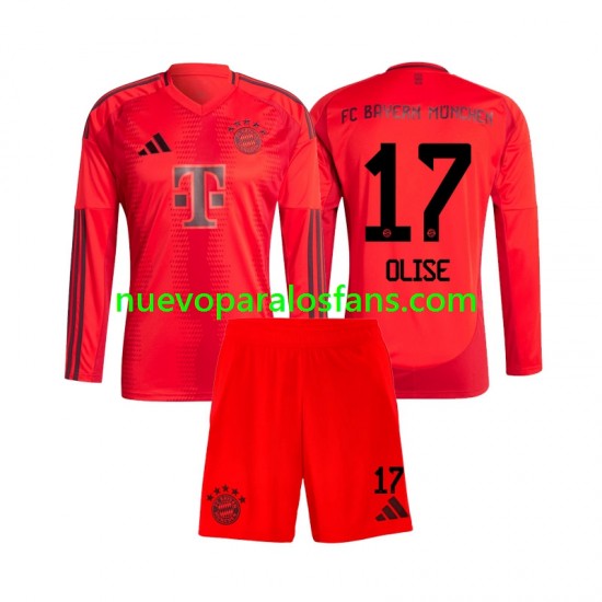 Camiseta de Fútbol Bayern de Múnich Michael Olise 17 Niño Casa 2024-2025 Manga Larga