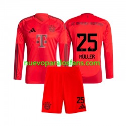Camiseta de Fútbol Bayern de Múnich Thomas Muller 25 Niño Casa 2024-2025 Manga Larga