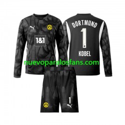 Camiseta de Fútbol Borussia Dortmund Gregor Kobel 1 Portero Niño Cuarto 2024-2025 Manga Larga