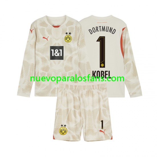 Camiseta de Fútbol Borussia Dortmund Gregor Kobel 1 Portero Niño Casa 2024-2025 Manga Larga