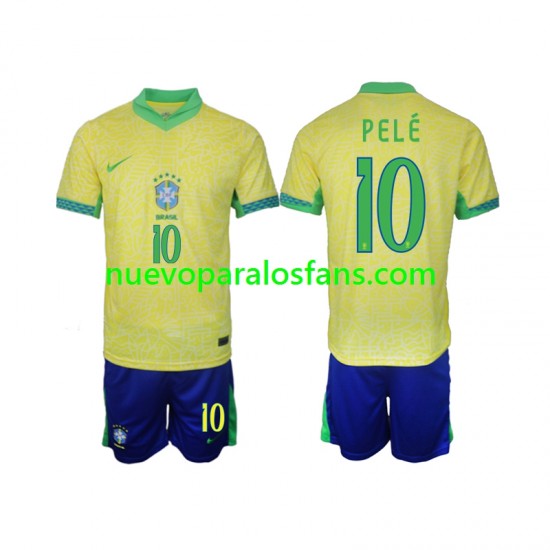 Camiseta de Fútbol Brasil PELE 10 Niño Casa 2024 Manga Corta