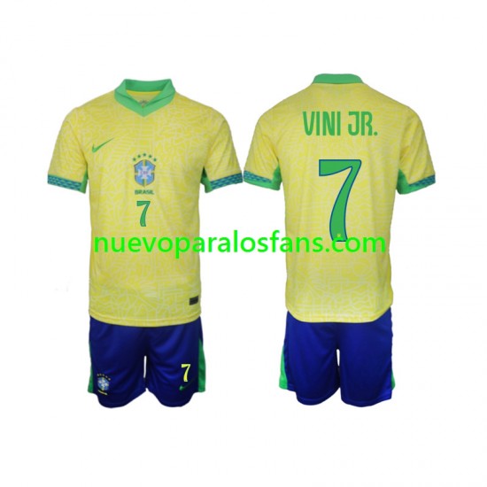 Camiseta de Fútbol Brasil VINI JR 7 Niño Casa 2024 Manga Corta