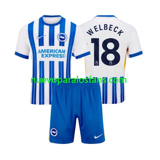 Camiseta de Fútbol Brighton & Hove Albion WELBECK 18 Niño Casa 2024-2025 Manga Corta