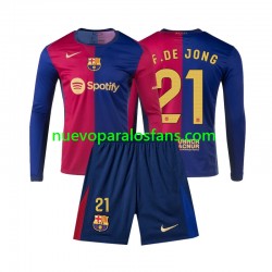 Camiseta de Fútbol FC Barcelona Frenkie de Jong 21 Niño Casa 2024-2025 Manga Larga
