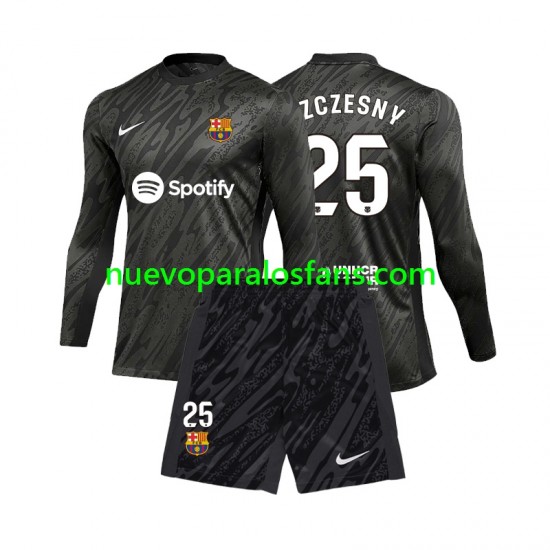 Camiseta de Fútbol FC Barcelona Wojciech Szczesny 25 Portero Niño Exterior 2024-2025 Manga Larga