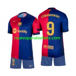 Camiseta de Fútbol FC Barcelona Lewandowski 9 Niño Casa 2024-2025 Manga Corta
