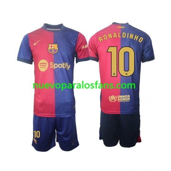 Camiseta de Fútbol FC Barcelona Ronaldinho 10 Niño Casa 2024-2025 Manga Larga