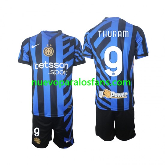 Camiseta de Fútbol Inter Milan Marcus Thuram 9 Niño Casa 2024-2025 Manga Corta