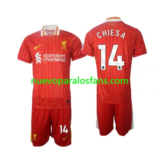 Camiseta de Fútbol Liverpool Chiesa 14 Niño Casa 2024-2025 Manga Corta