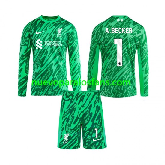 Camiseta de Fútbol Liverpool Alisson Becker 1 Portero Niño Exterior 2024-2025 Manga Larga