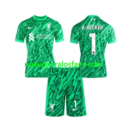 Camiseta de Fútbol Liverpool Alisson Becker 1 Portero Niño Exterior 2024-2025 Manga Corta