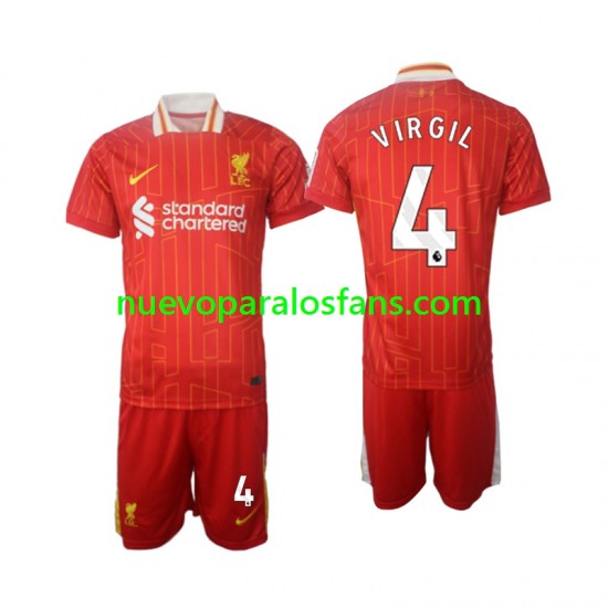 Camiseta de Fútbol Liverpool Virgil 4 Niño Casa 2024-2025 Manga Corta
