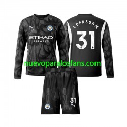 Camiseta de Fútbol Manchester City Ederson Moraes 31 Portero Niño Cuarto 2024-2025 Manga Larga