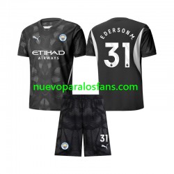 Camiseta de Fútbol Manchester City Ederson Moraes 31 Portero Niño Cuarto 2024-2025 Manga Corta