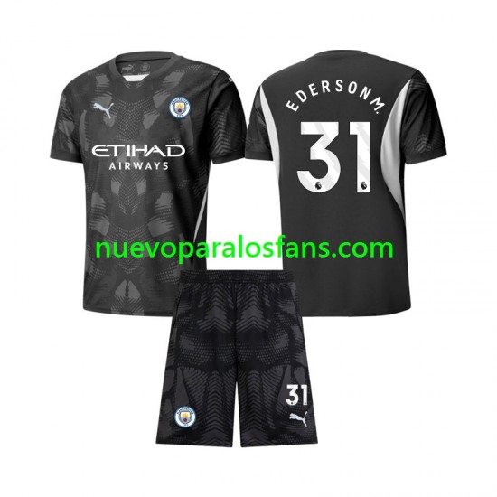 Camiseta de Fútbol Manchester City Ederson Moraes 31 Portero Niño Cuarto 2024-2025 Manga Corta