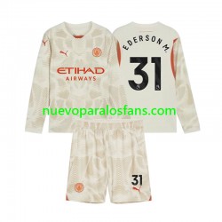 Camiseta de Fútbol Manchester City Ederson Moraes 31 Portero Niño Tercera 2024-2025 Manga Larga