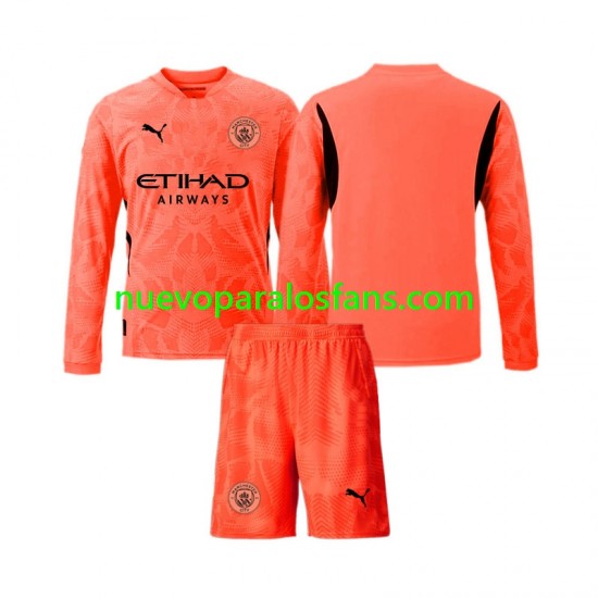 Camiseta de Fútbol Manchester City Portero Niño Exterior 2024-2025 Manga Larga