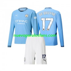 Camiseta de Fútbol Manchester City Kevin De Bruyne 17 Niño Casa 2024-2025 Manga Larga