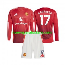 Camiseta de Fútbol Manchester United Alejandro Garnacho 17 Niño Casa 2024-2025 Manga Larga
