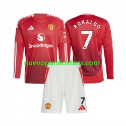 Camiseta de Fútbol Manchester United Cristiano Ronaldo 7 Niño Casa 2024-2025 Manga Larga