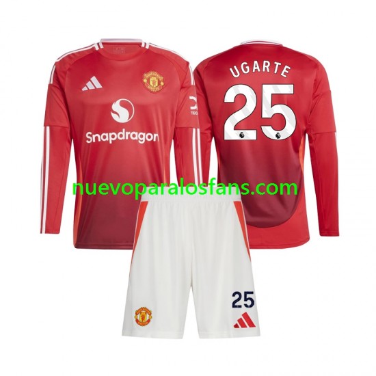 Camiseta de Fútbol Manchester United Manuel Ugarte 25 Niño Casa 2024-2025 Manga Larga