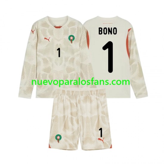 Camiseta de Fútbol Marruecos Yassine Bounou 1 Portero Niño Exterior 2024 Manga Larga