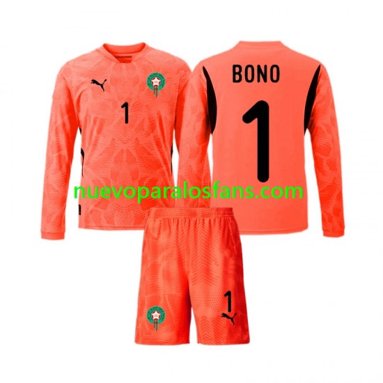 Camiseta de Fútbol Marruecos Yassine Bounou 1 Portero Niño Casa 2024 Manga Larga
