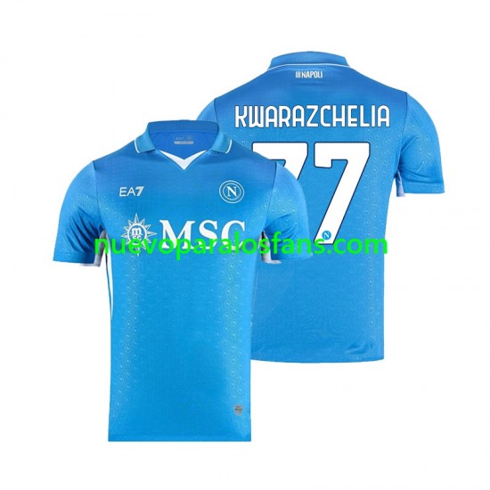 Camiseta de Fútbol Napoli Khvicha Kvaratskhelia 77 Hombre Casa 2024-2025 Manga Corta