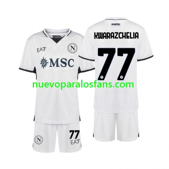 Camiseta de Fútbol Napoli Khvicha Kvaratskhelia 77 Niño Exterior 2024-2025 Manga Corta
