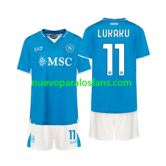 Camiseta de Fútbol Napoli Lukaku 11 Niño Casa 2024-2025 Manga Corta