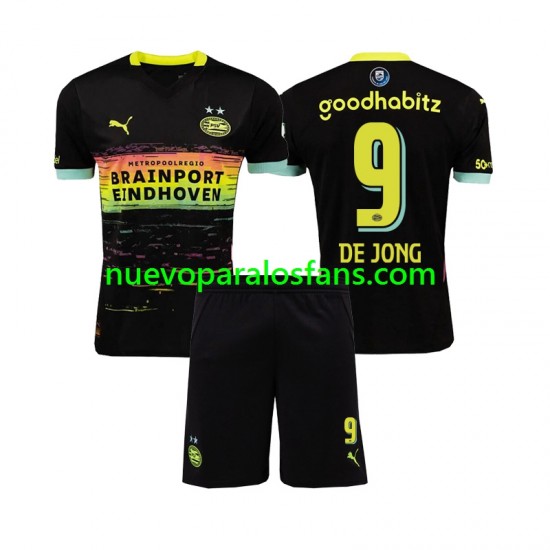 Camiseta de Fútbol PSV Eindhoven DE JONG 9 Niño Exterior 2024-2025 Manga Corta