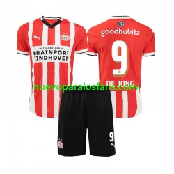 Camiseta de Fútbol PSV Eindhoven DE JONG 9 Niño Casa 2024-2025 Manga Corta