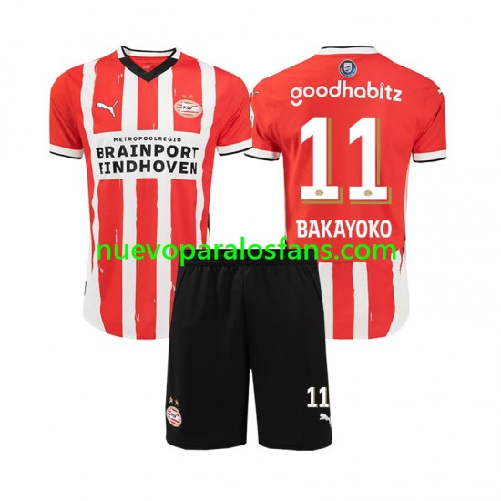 Camiseta de Fútbol PSV Eindhoven Johan Bakayoko 11 Niño Casa 2024-2025 Manga Corta