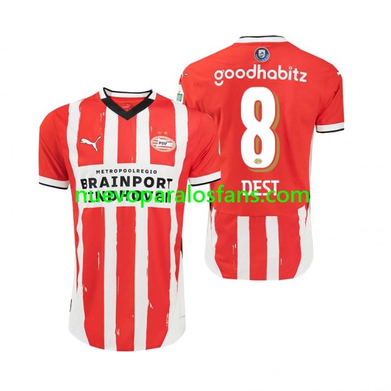 Camiseta de Fútbol PSV Eindhoven Sergino Dest 8 Hombre Casa 2024-2025 Manga Corta