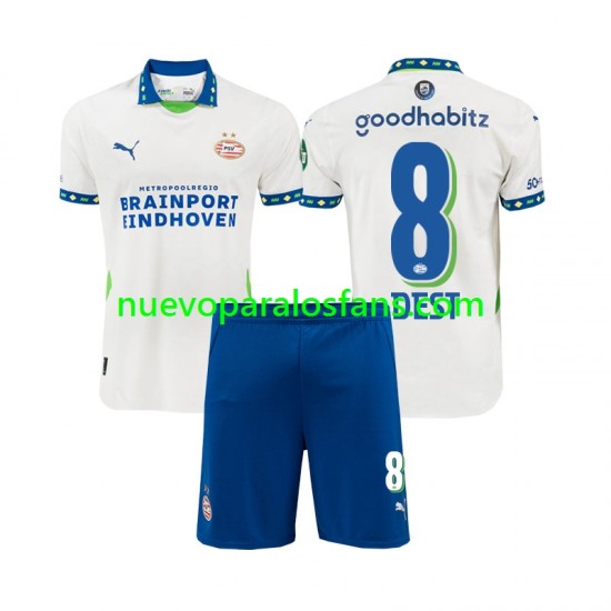 Camiseta de Fútbol PSV Eindhoven Sergino Dest 8 Niño Tercera 2024-2025 Manga Corta