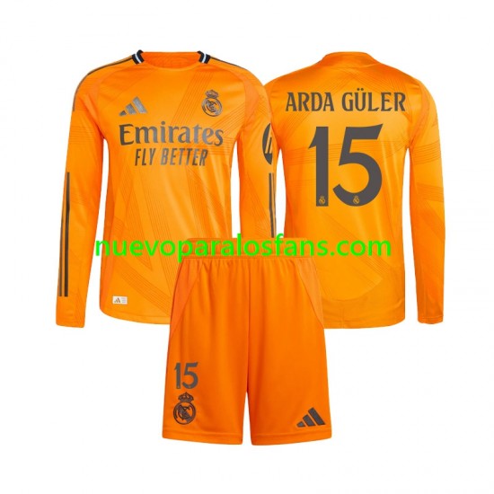 Camiseta de Fútbol Real Madrid Arda Guler 15 Niño Exterior 2024-2025 Manga Larga