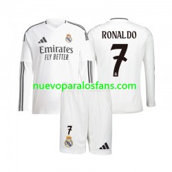 Camiseta de Fútbol Real Madrid Cristiano Ronaldo 7 Niño Casa 2024-2025 Manga Larga