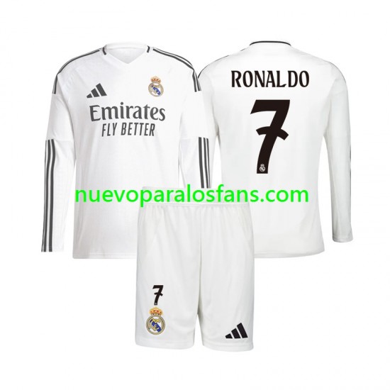 Camiseta de Fútbol Real Madrid Cristiano Ronaldo 7 Niño Casa 2024-2025 Manga Larga