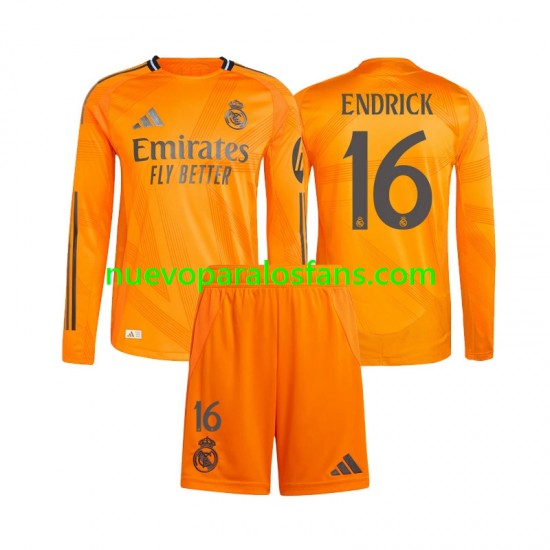Camiseta de Fútbol Real Madrid Endrick 16 Niño Exterior 2024-2025 Manga Larga