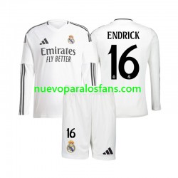 Camiseta de Fútbol Real Madrid Endrick 16 Niño Casa 2024-2025 Manga Larga