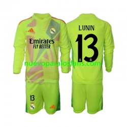 Camiseta de Fútbol Real Madrid Lunin 13 Portero Niño Cuarto 2024-2025 Manga Larga