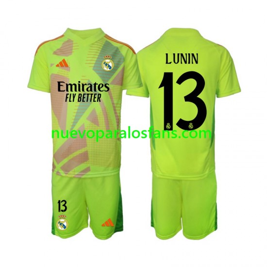 Camiseta de Fútbol Real Madrid Lunin 13 Portero Niño Cuarto 2024-2025 Manga Corta