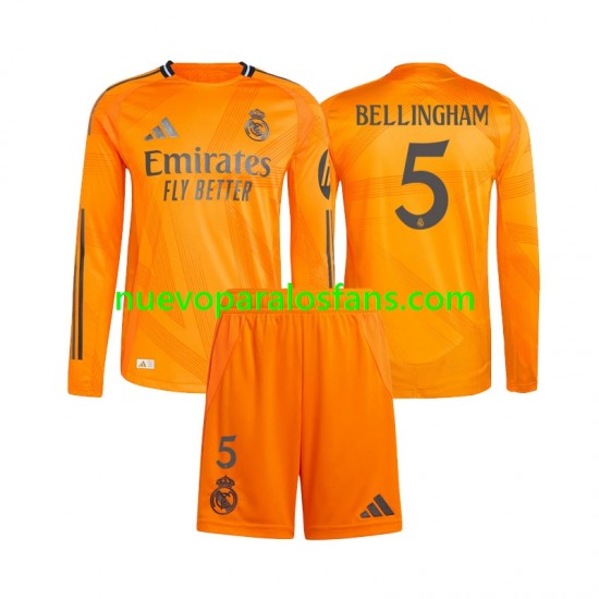 Camiseta de Fútbol Real Madrid Jude Bellingham 5 Niño Exterior 2024-2025 Manga Larga