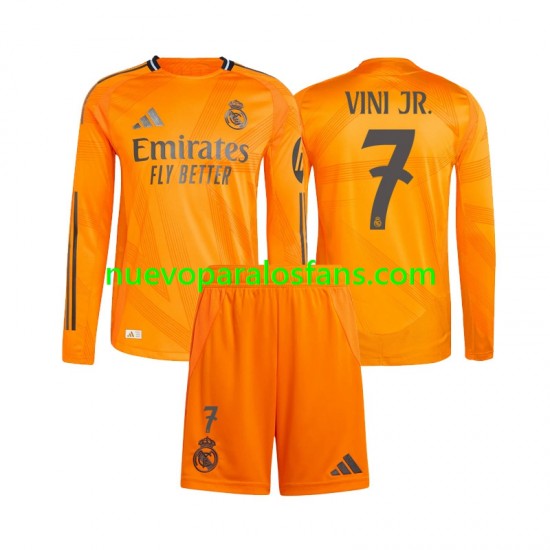 Camiseta de Fútbol Real Madrid Vinicius Junior 7 Niño Exterior 2024-2025 Manga Larga
