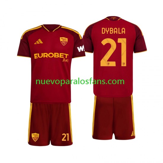 Camiseta de Fútbol AS Roma Paulo Dybala 21 Niño Casa 2026-2027 Manga Corta