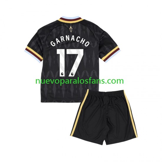 Camiseta de Fútbol Aston Villa Alejandro Garnacho 17 Niño Exterior 2026-2027 Manga Corta