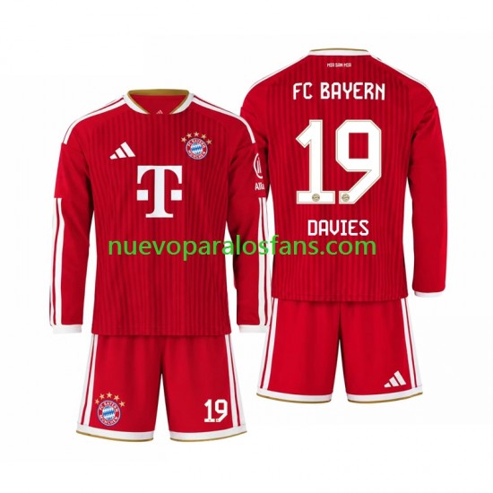 Camiseta de Fútbol Bayern de Múnich Alphonso Davies 19 Niño Casa 2026-2027 Manga Larga